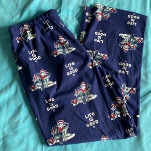 Life Is Good Navy Flannel PJ’s with Red and Green Graphics NWOT Sz XL